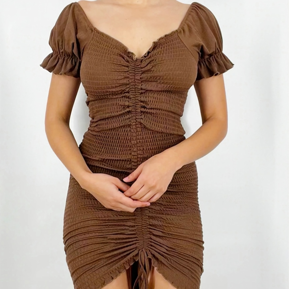 Ruched Bodycon Dress Brown